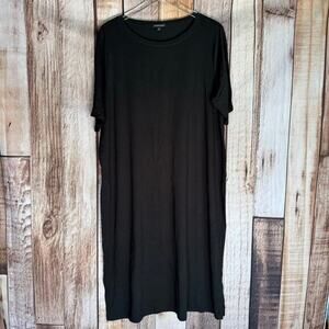 Eileen Fisher Dress Black Midi‎ XL Short Sleeve Relaxed Fit Comfortable Classic